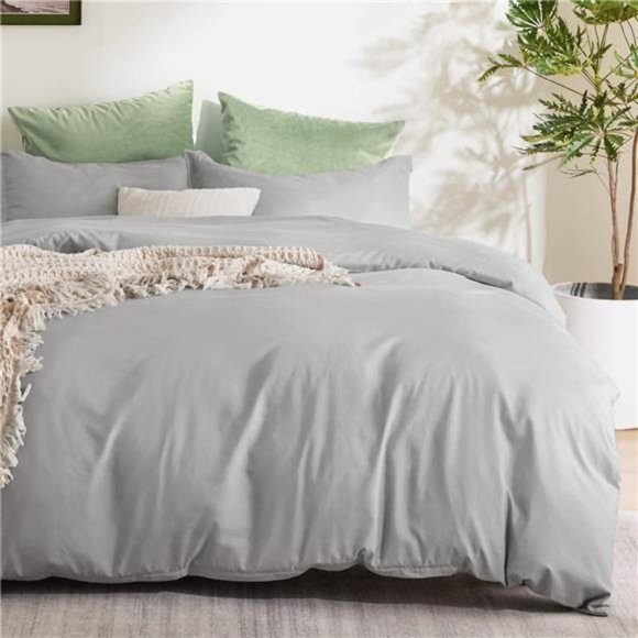 Other - Silver Grey Duvet Cover Queen Size -Soft Brushed Microfiber Duvet Cover for Kids